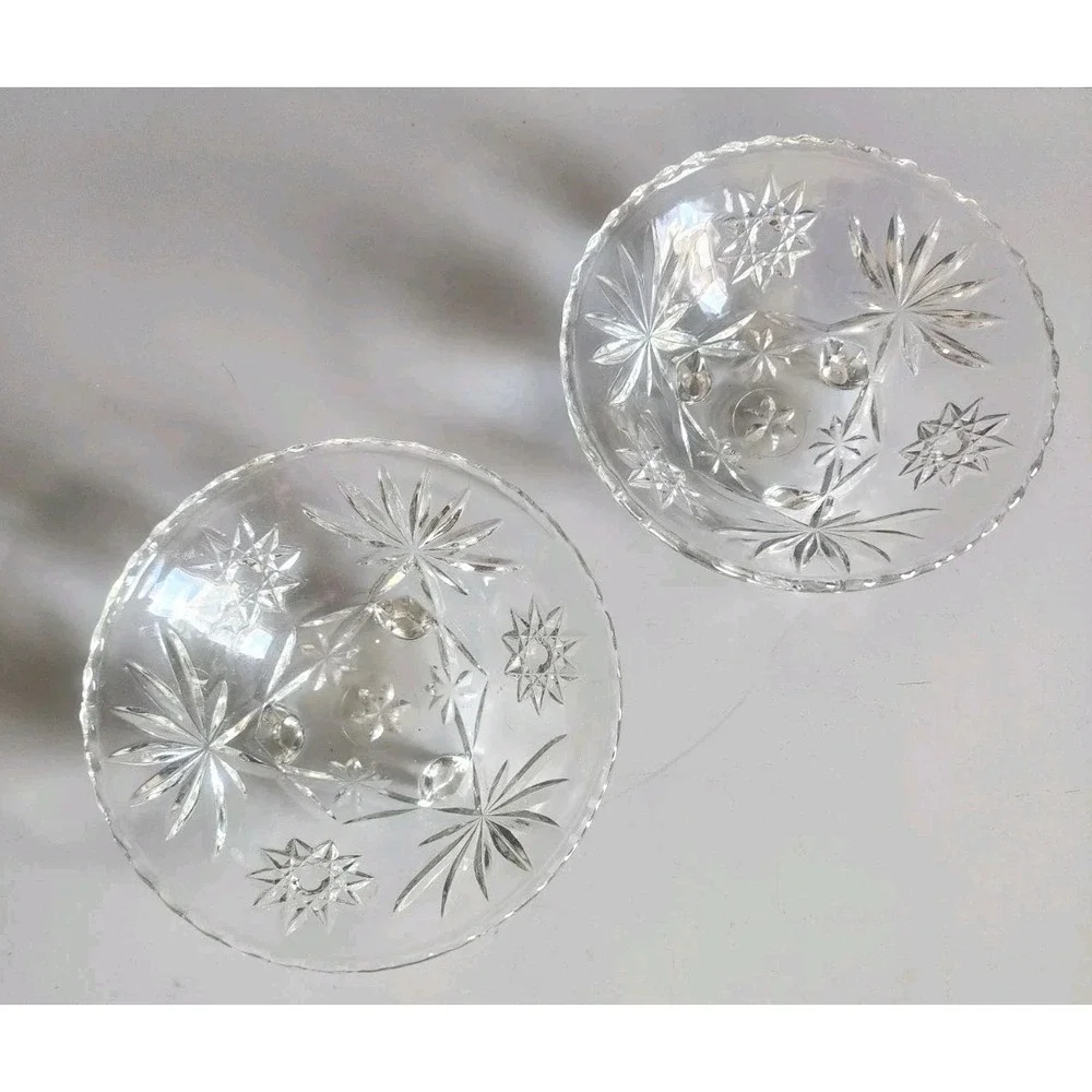 2 Vintage Anchor Hocking Clear Glass 3  Footed Star of David Candy Bowl Dish